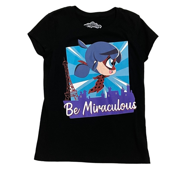 Other - Miraculous Black Lady Bug Graphic Short Sleeve Crew Neck Shirt Girls Size L